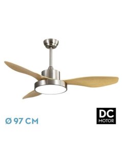ventilador dc con luz hayate mini 128599342 nquel/haya 3 aspas de fabrilamp