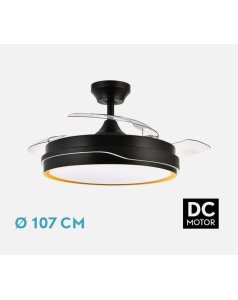 ventilador dc con luz tempano negro/oro 72w 3 aspas desp.107d 7200lm 208891316 de fabrilamp