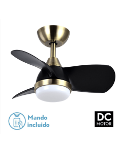 ventilador dc con luz mod. pirdo 186291336 cuero/negro 3 aspas de fabrilamp