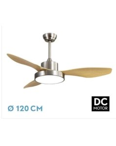 ventilador dc con luz hayate 128591342 nquel/haya 3 aspas de fabrilamp
