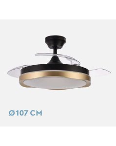 ventilador dc con luz blondi 72w negro/oro 3 aspas desp.107d 7200lm 208791316 de fabrilamp