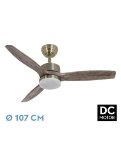 ventilador dc con luz torino 209091364 cuero/roble 3 aspas de fabrilamp
