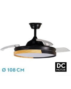 ventilador dc con luz emperador 214491388 negro/haya 3 aspas de fabrilamp