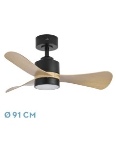 ventilador dc con luz zepeln 207791385 negro/madera clara 3 aspas de fabrilamp