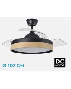 ventilador dc con luz iglu 59w negro/haya 3 aspas desp.107d 6980lm 207091388 de fabrilamp