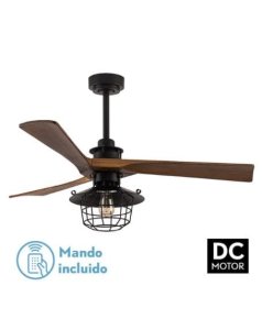ventilador dc con luz vulturno 182391309 negro/ roble 3 aspas de fabrilamp